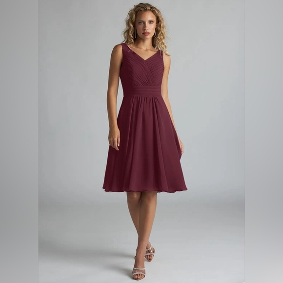 Azazie Grace Cabernet A-Line Pleated Chiffon Dress Tank Style Pleats Size A0 - Picture 1 of 15